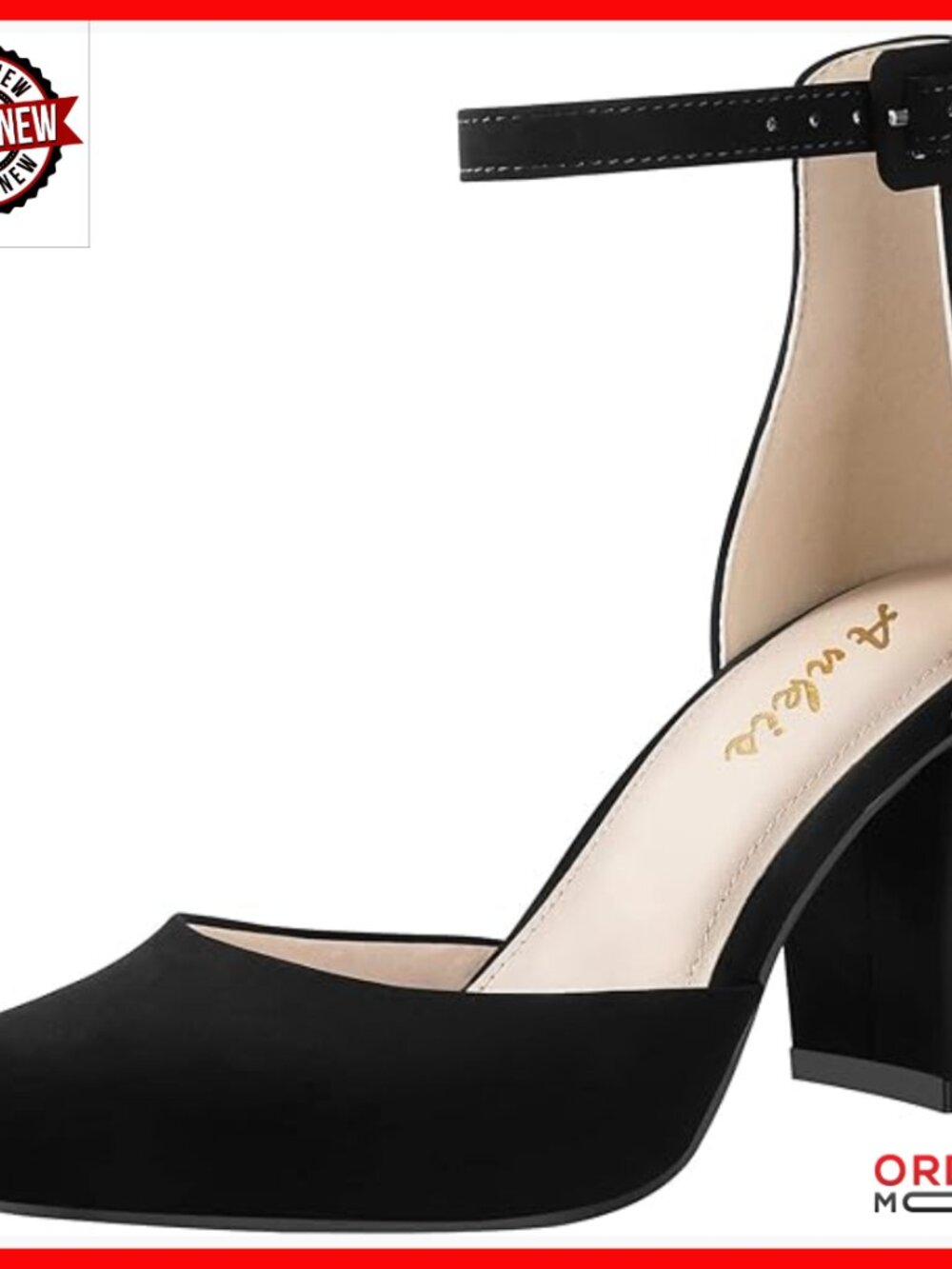 3 Inch Block Heel Pumps with Ankle Strap, Memory Foam Insole, True to Size